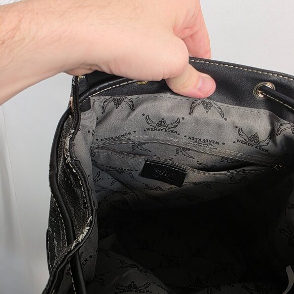 Wendy Keen Drawstring Backpack 🛡️ Dark Goth Biker Monogram Vegan Leather - Picture 7 of 16